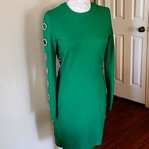 Karen Millen Green Dress with Gold Accents